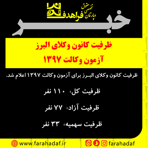 ظرفیت کانون وکلای البرز برای آزمون وکالت 1397